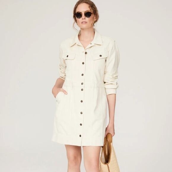 LAUREN RALPH LAUREN Off-White Denim Shirt Dress Front Button Katelin Dress 6 - Picture 1 of 15